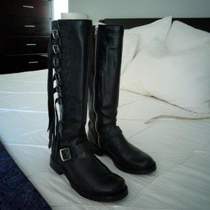 Frye Shoes | Euc Frye Veronica Tall Strap Boots, Black, Size 8 | Color: Black/Silver | Size: 8 | Lourabee's Closet